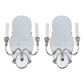 Hollywood Regency Style Pair of Mirrored Sconces With Two Nickel Arms For Sale