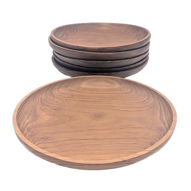 Mid-Century Modern 1960s Danish Teak Wood Plates, Set of 6 For Sale - Image 3 of 9