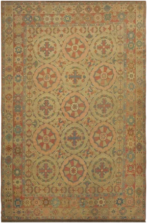 1980s Semi Vintage Soumakh Tan & Orange Rust Wool Rug- 9′11″ × 13′