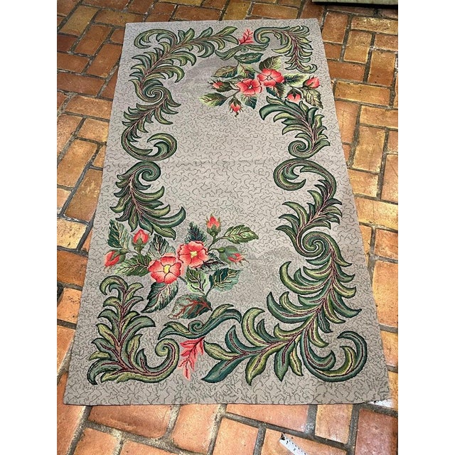 American 1950s Signed Hand-Hooked Folk Art Wall Hanging Colorful Floral Design, Usa For Sale - Image 3 of 18