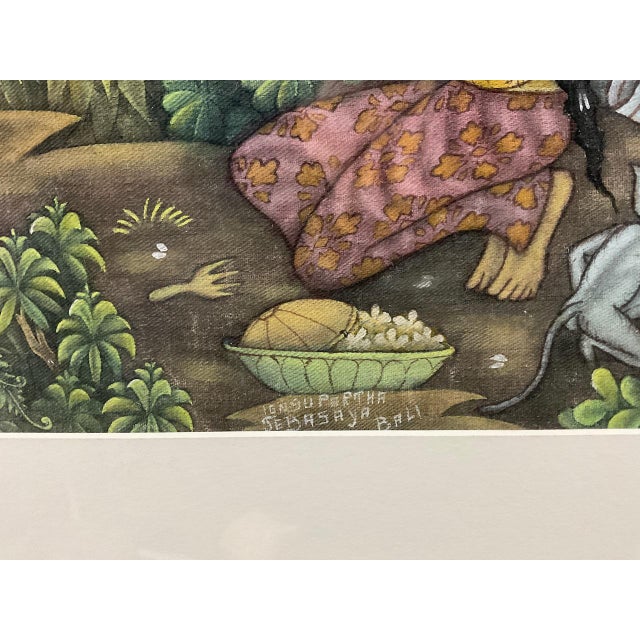 Forest Green Original Balinese Oil Painting on Canvas, Vibrant Mid-Century Art - 1974 For Sale - Image 8 of 9