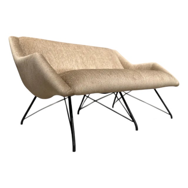 Concha Loveseat in Metal & Fabric, Carlo Hauner, 1955 For Sale