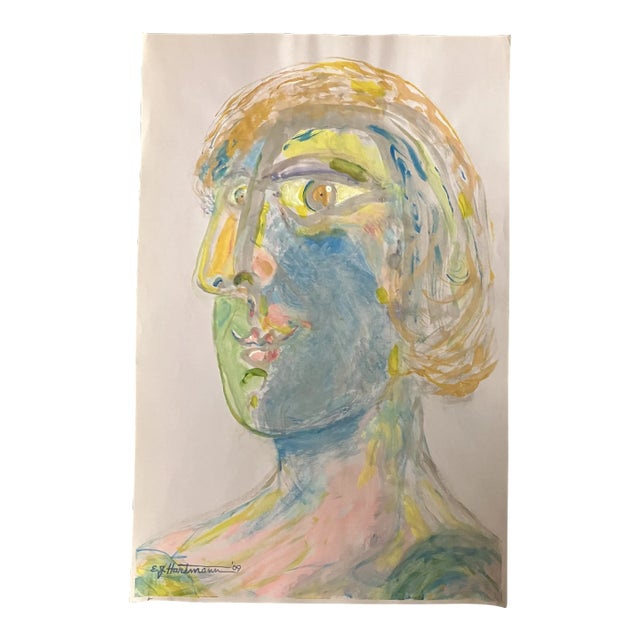 Contemporary Original E.J.Hartmann Abstract Modernist Portrait Painting For Sale