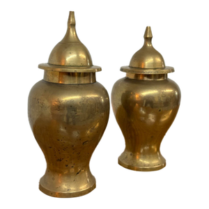 Brass Ginger Jar Urn Shaped Vessels + Lids, Set of Two