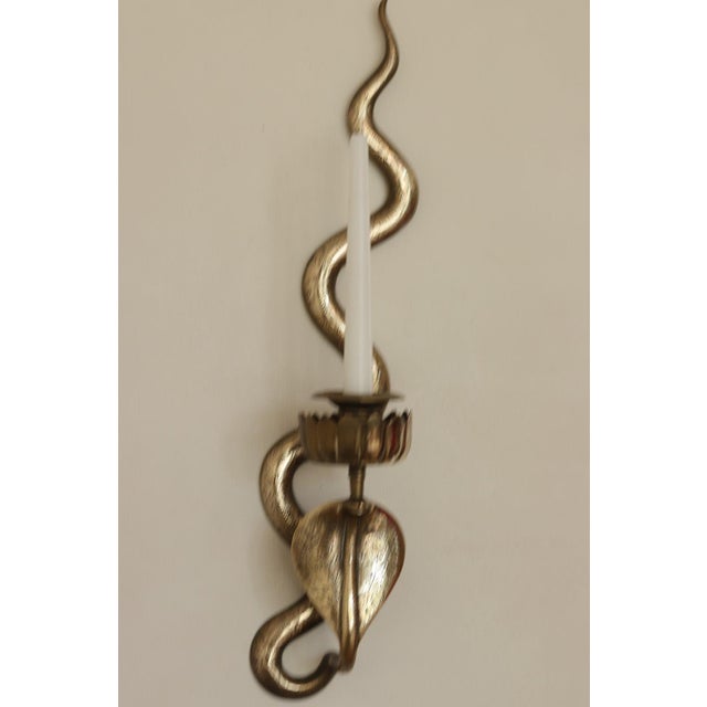 Metal Egyptian Revival Style Engraved Brass Cobra Sconces, Set of 2 For Sale - Image 7 of 18