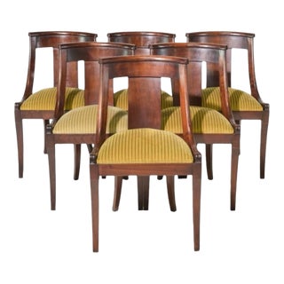 Set of Six French Empire–Style Walnut Dining Chairs, Circa 1920 For Sale