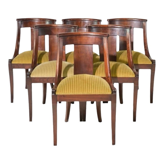 Set of Six French Empire–Style Walnut Dining Chairs, Circa 1920 For Sale