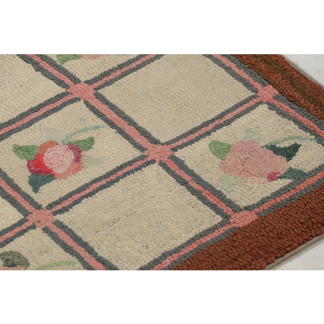 Antique Hooked Rug in Beige With Floral Medallion & Patterns From Rug & Kilim For Sale In New York - Image 6 of 8