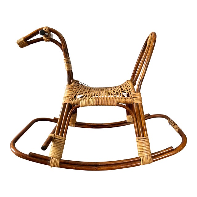 Mid Century Swedish Rattan Wicker Rocking Horse Chairish