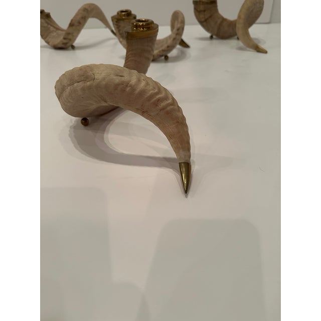 Vintage Curly Ram Horn and Brass Candlesticks -Set of 4 For Sale - Image 10 of 11