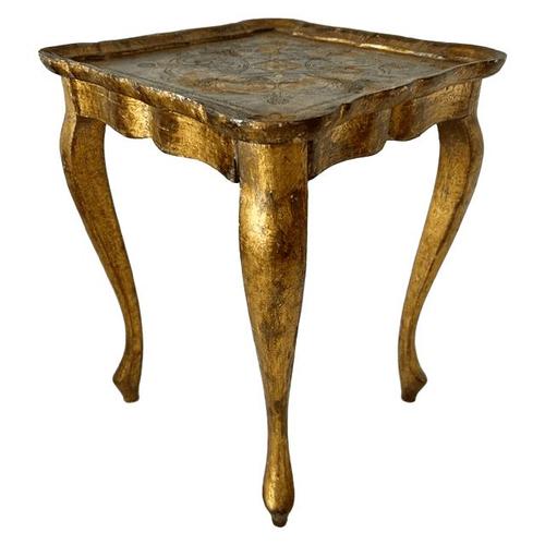 Vintage Florentine Hollywood Regency Gilt Wood Side Table with Green Top, 1950s For Sale - Image 6 of 6