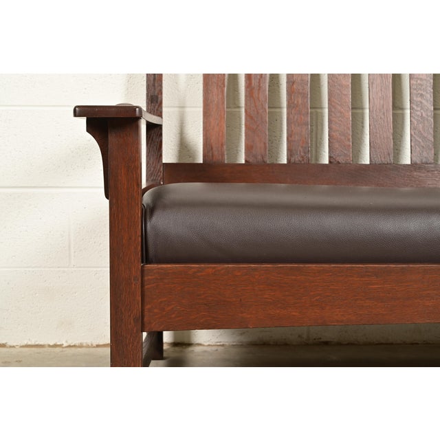 Wood Limbert Antique Mission Oak Arts & Crafts Settle Sofa, Circa 1910 For Sale - Image 7 of 17