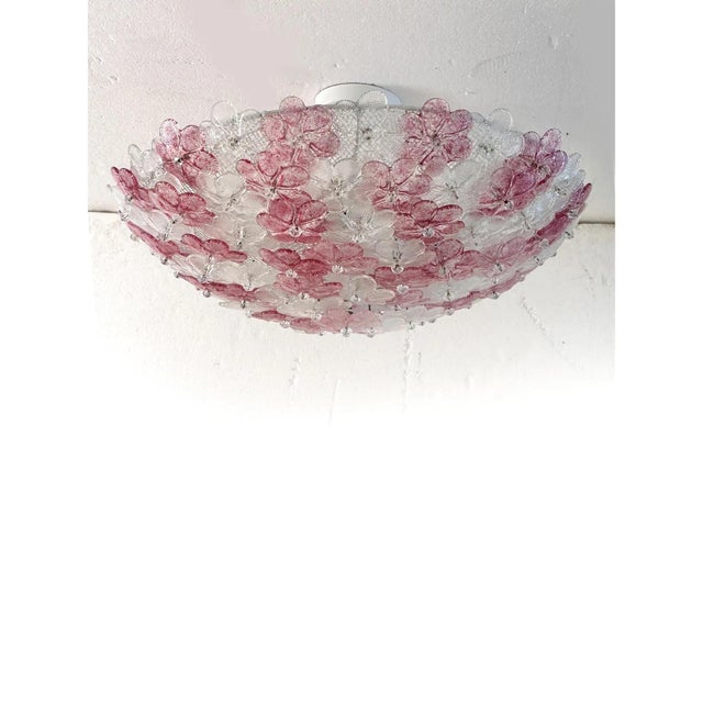Venetian Transparent and Ametista Flowers Murano Glass Flush Mount in Barovier Style by Simoeng For Sale - Image 7 of 9