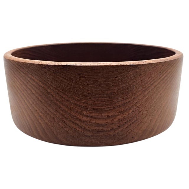 Mid-Century Solid Teak Turned Serving Bowl, Scandinavian Modern 10" For Sale - Image 4 of 9