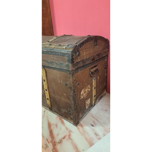 Antique Travel Trunk in Wood, 1890s For Sale - Image 6 of 12
