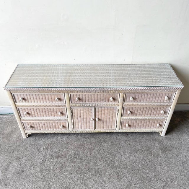 Bohemian Henry Link Wicker & Rattan Glass Top Dresser Chairish