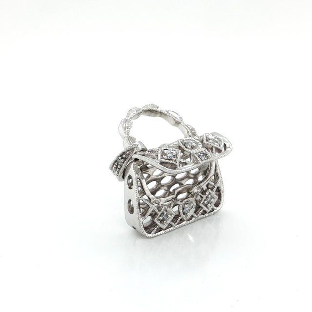Mid 20th Century 14k Yellow Gold Diamond Purse Charm Pendant  Open Handbag Design For Sale - Image 4 of 9