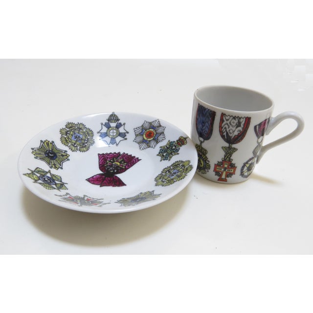 1960's Fornasetti Art/Design on Richard Ginori Fine Porcelain - Al Merito Cup and Saucer For Sale - Image 10 of 12