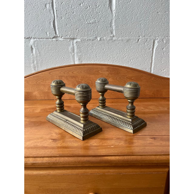 English Colonial Revival Brass Fire Tool Rest or Fire Dogs For Sale - Image 4 of 12