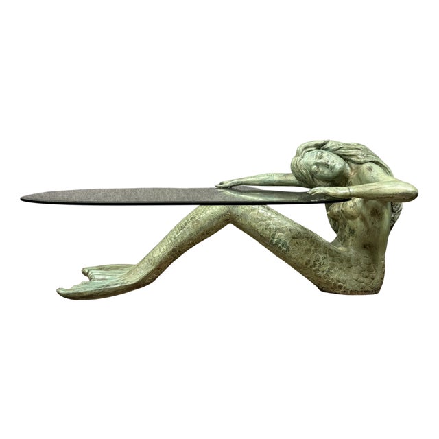 Coffee Table with Bronze Mermaid Motif, 1970s For Sale
