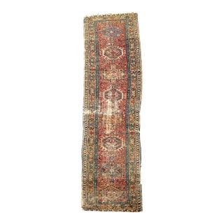 Vintage Persian Karaja Runner Earthy Rust & Unique Camel Border Rug 2.9 x 10.2 For Sale