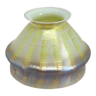 Rare American Tiffany Studios Favrile Glass Yellow Zipper Pattern Candle Lamp Shade For Sale