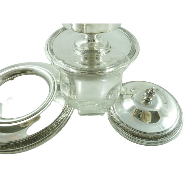 1970s Mid 20th Century French Silver Plate Caviar Server | Glass Liner | 5 Piece Set For Sale - Image 5 of 10