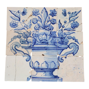 Tile Mural Panel Depicting a Baroque Jardinière With Flowers, Portuguese, 18th Century