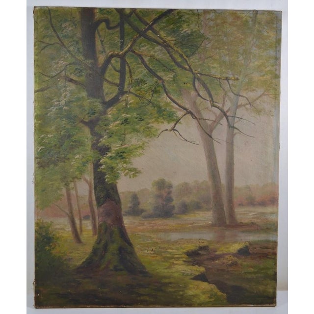 French school from the beginning of the 20th century “Landscape at the pond” Oil on canvas 24 x 19.7 in