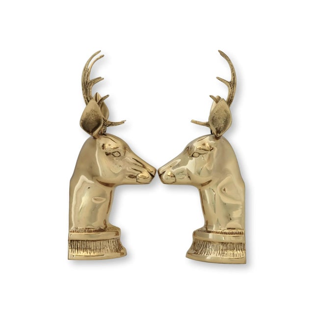 Bring a dash of festive grandeur to your shelves with this pair of cast brass stag head bookends. Substantial in weight...
