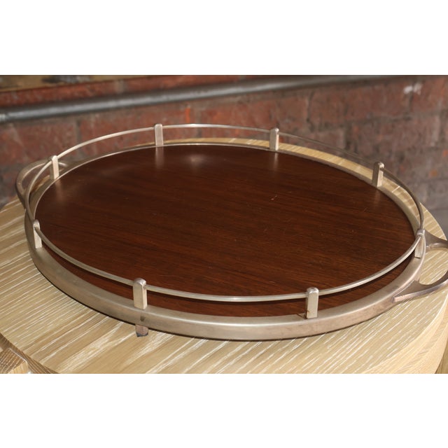Hollywood Regency Vintage Walnut and Metal Bar Tray For Sale - Image 3 of 9
