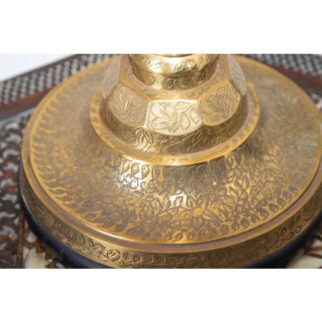 Vintage Polished Etched Brass Candle Holder Table Lamp India 1950 For Sale - Image 17 of 18