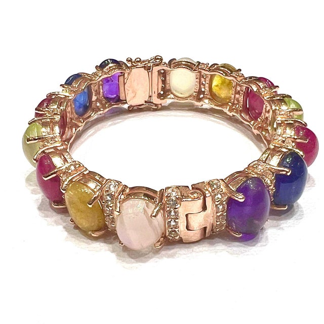 Bochic "Capri" Natural Ruby, Sapphire & Peridot Bracelet Set 18K Gold & Silver For Sale - Image 10 of 18