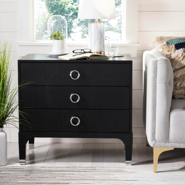Black Tony 3 Drawer Contemporary Nightstand in Black For Sale - Image 8 of 9