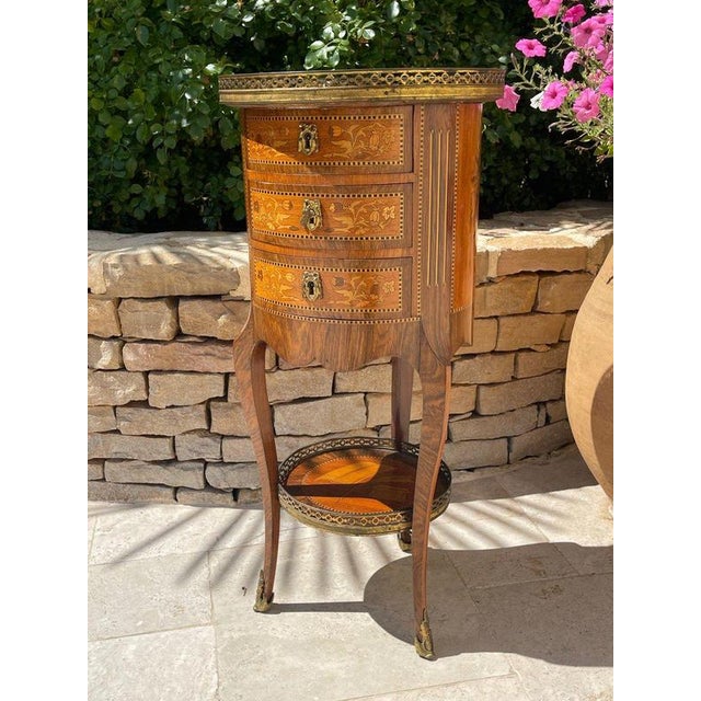 Brown Louis XV Style Marquetry Bedside Table For Sale - Image 8 of 13