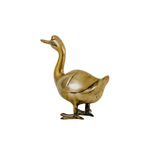 Mid-Century Modern Vintage Mid-Century Modern Hollywood Regency Solid Brass Duck For Sale - Image 3 of 7