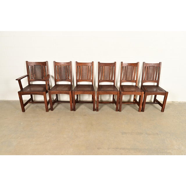 Mission Lifetime Furniture Antique Mission Oak and Cane Arts & Crafts Dining Chairs, Set of Six For Sale - Image 3 of 14