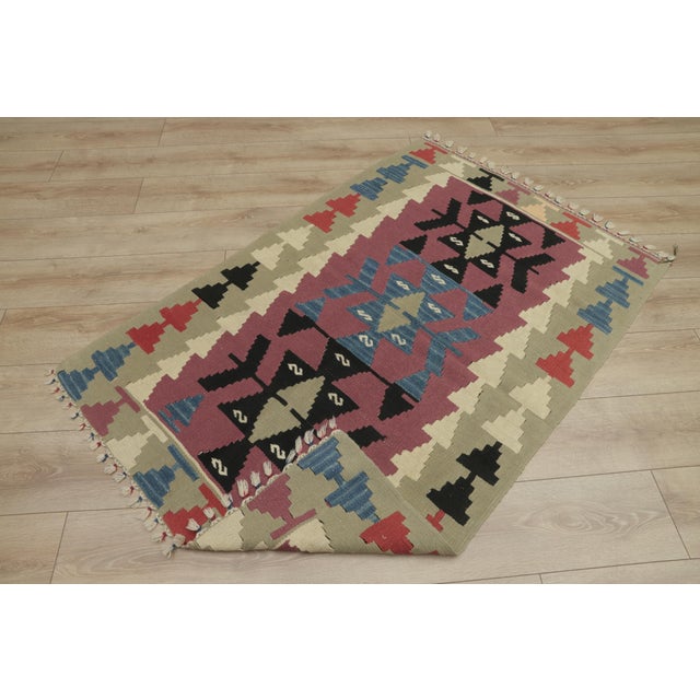 1970s Farmhouse Style Geometric Design Pink Oushak Kilim Rug For Sale - Image 11 of 13