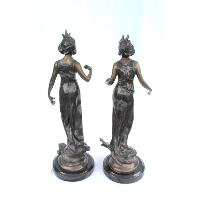 1990s Mid Century Modern/Art Nouveau Bronze pair Lady Figurines For Sale - Image 11 of 16