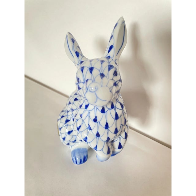 Vintage Andrea by Sadek Hand-Painted Blue Fishnet Easter Bunny Porcelain Figurine For Sale - Image 4 of 4