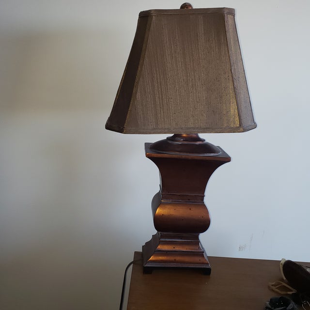 1980s Bloomingdales Copper Patina Baluster Style Wood Table Lamp For Sale - Image 9 of 9