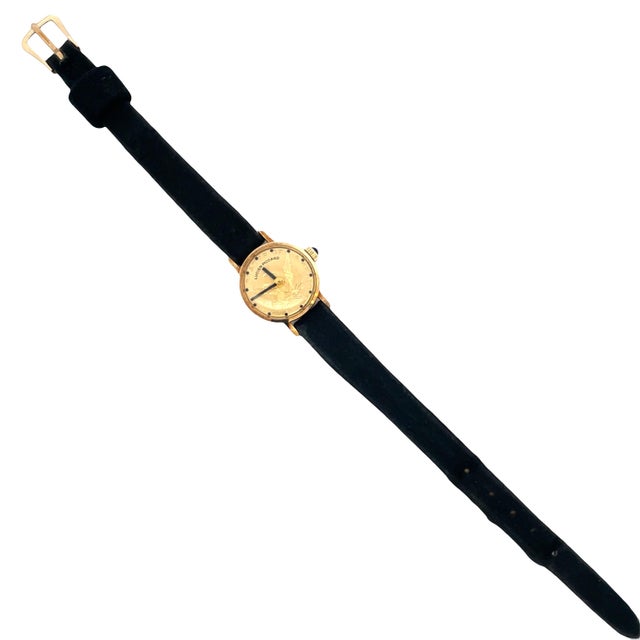 Metal Mid 20th Century Lucien Piccard 14k Yellow Gold Manual Wind Coin Watch For Sale - Image 7 of 8