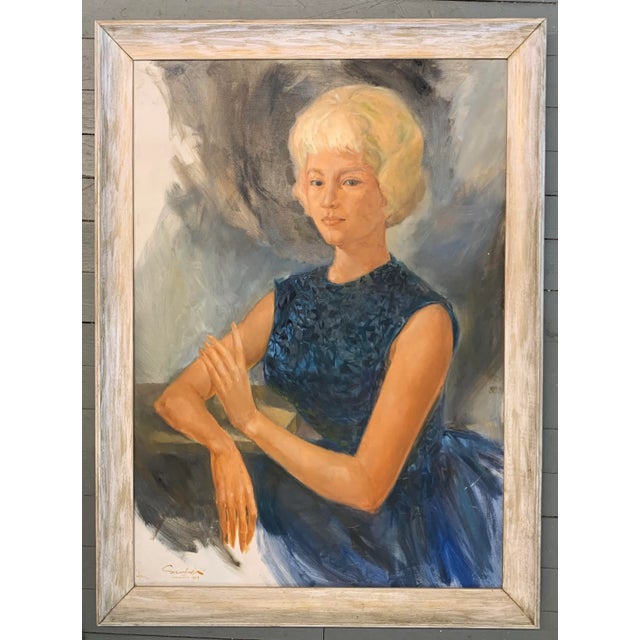 Original Mid-Century Modern Female Portrait Painting 60's . Large For Sale - Image 4 of 4