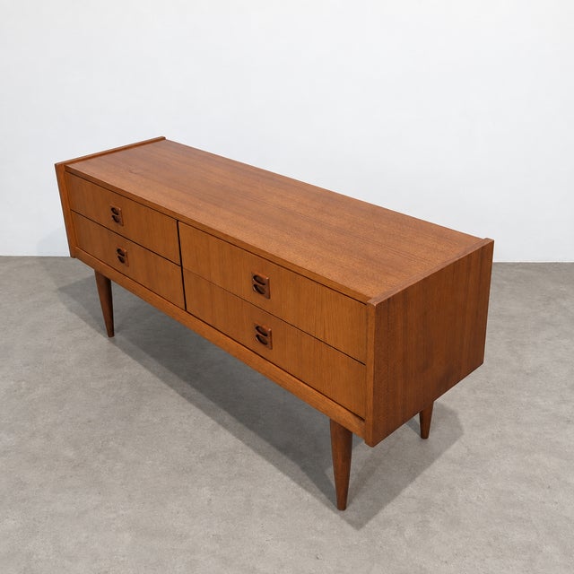 Brown Mid-Century Teak Sideboard with 4 Drawers, 1960s For Sale - Image 8 of 11