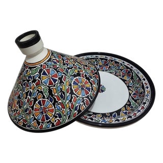 Hand-Painted Moroccan White Clay Tagine, Fes For Sale