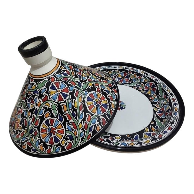 Hand-Painted Moroccan White Clay Tagine, Fes For Sale