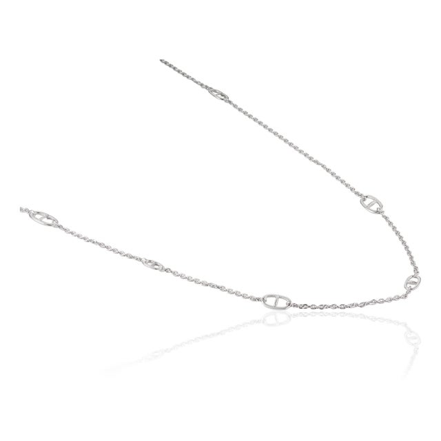 Contemporary Sterling Silver Minimalist 32 Inch Anchor Link Long Chain Necklace - Unisex For Sale