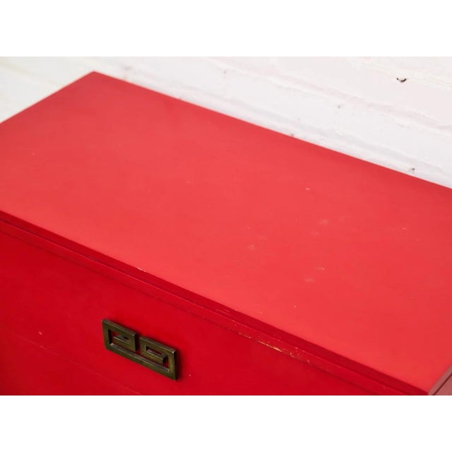Mid-Century Modern Hollywood Regency Red Three Drawer Chest For Sale In Los Angeles - Image 6 of 8