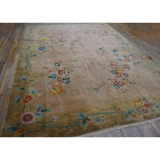 1920s 1920s Beige Field Modern Floral Antique Chinese Art Deco Walter Nichols Rug For Sale - Image 5 of 10