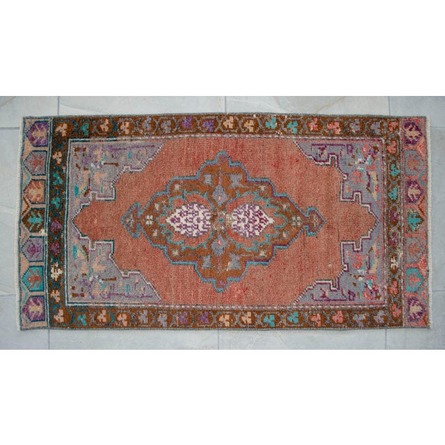 1970s Hand Made Turkish Rug Small Rug Kitchen Mat Organic Wool Entry Decor - 1'8" X 3'3" For Sale - Image 11 of 13